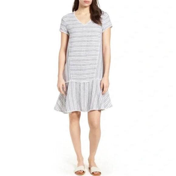 Womens Caslon Striped Linen Blend Striped Raw Hem Shift Dress - Sz XS - Picture 1 of 4